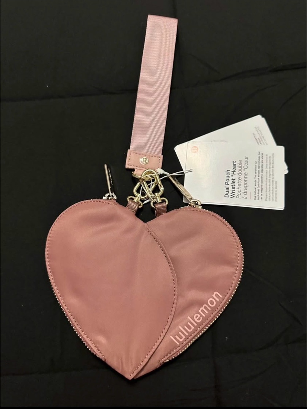 Lululemon Rose Pink Heart Dual Pouch Wristlet